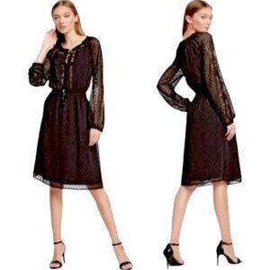 NWT Altuzarra Dress Black Swiss dot chiffon sequins long sleeves smocked Sz 4